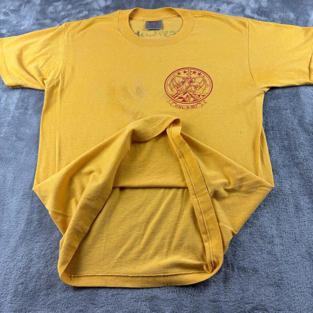VTG 80's HMLA-167 Huey Cobra Hunter Killer Team Oneita T-Shirt Yellow Single USA - Picture 6 of 12